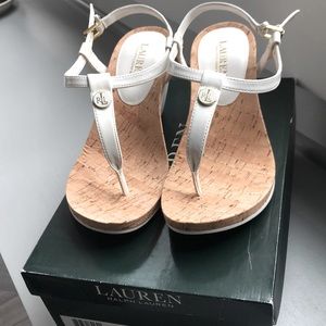 Ralph Lauren NEW wedge patent and cork sandals S 9